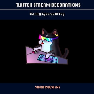 Cute Gaming Cyber Dog Animated Stream Decorations, Cute Gaming Guy Twitch Decorations for Streamer, Vtuber, OBS, Streamlabs