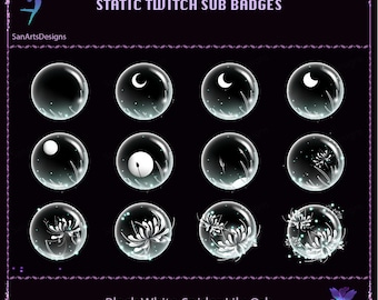 Black and White Spider Lily Orb Twitch Sub Badges, Black and White Spider Lily Ball Twitch Sub Badges für Streamer