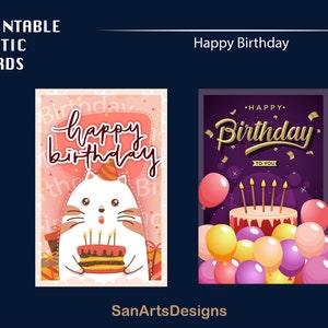 Cute Happy Birthday Cards, Cute Cat Happy Birthday Printable Postcard