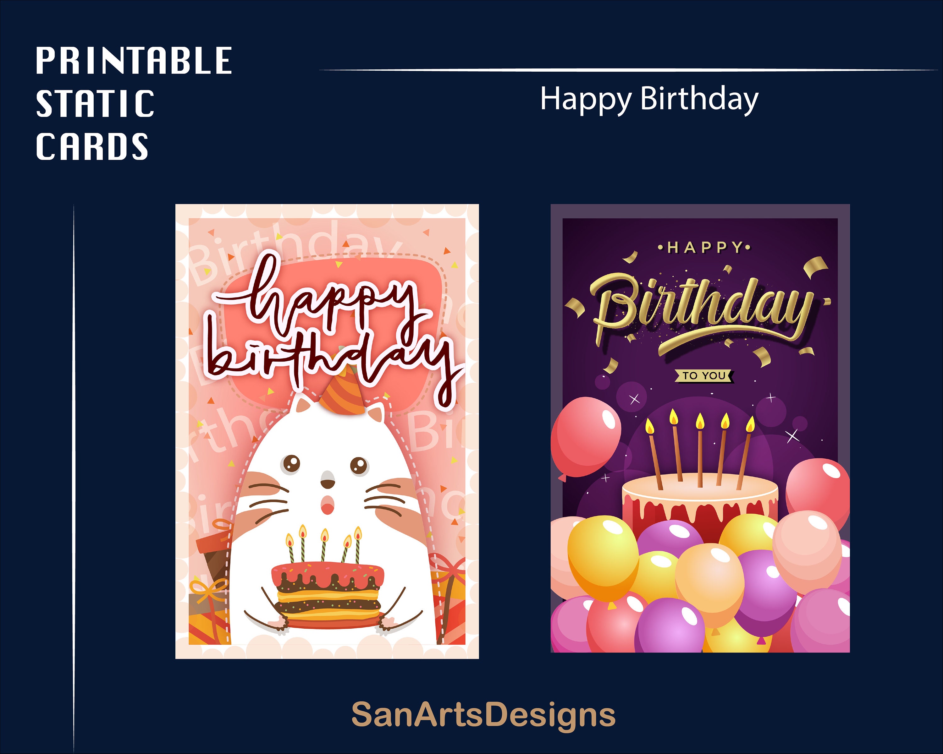 Cute Happy Birthday Cards, Cute Cat Happy Birthday Printable Postcard ...