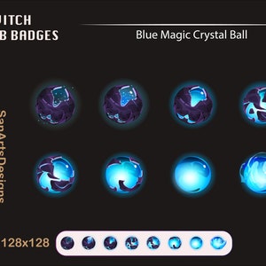 Blue Magic Crystal Ball Twitch Sub Badges / Kawaii Sub Bit Badges for Streamers, YouTubers, Discord, OBS