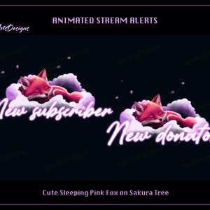 Cute Sleeping Pink Fox Twitch Stream Alerts, Cute Fox Stream Alerts, Cute Fox Twitch Alerts for Streamer, OBS, StreamLabs, StreamElements