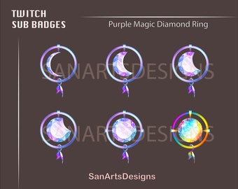 Magic Diamond Ring Twitch Sub Badges / Purple Gem Twitch Sub Badges / Kawaii Sub Badges for Streamers, YouTubers, Discord, OBS