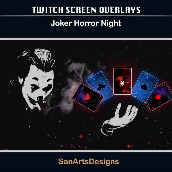 Scènes animées Joker Horror Night, superpositions Twitch animées Killer Horror Night pour streamers, OBS, Vtubers, YouTubers