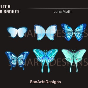 Luna Moth Twitch Sub Badges | Buttefly Twitch Sub Badges | Streamers, Vtubers, OBS | Kawaii Sub Bit Badges
