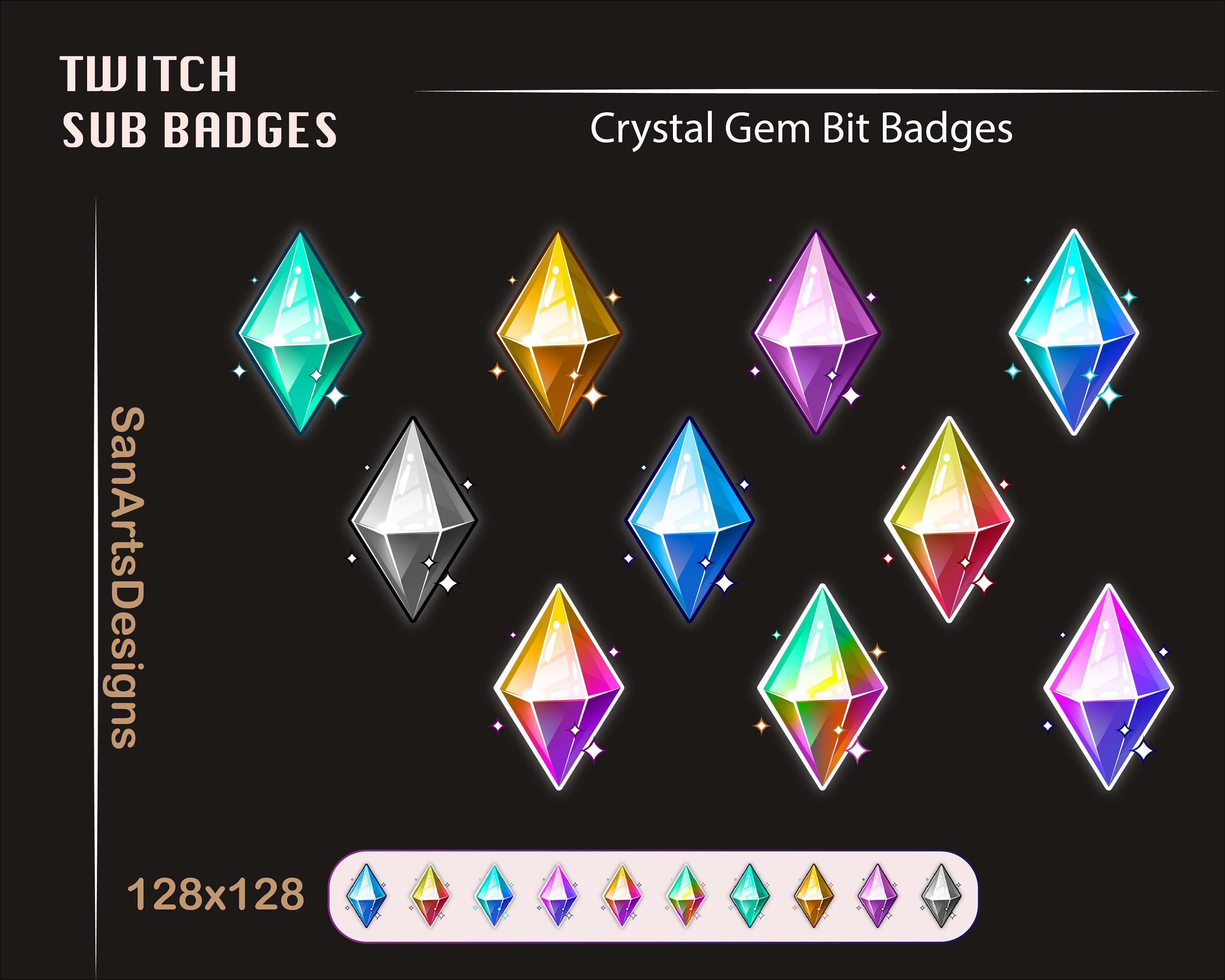 Twitch sub/bit badges // Crystal gem stones