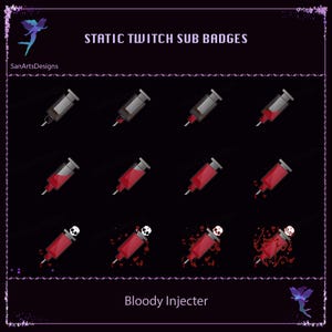 Bloody Injecter Twitch Sub Badge, Devil Injecter Twitch Sub Badge, Scary Halloween Sub Bit Badges, Kawaii Sub Bit Badge for Streamers