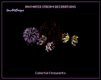 Colorful Fireworks Animated Stream Decorations, New Year Fireworks Twitch Overlay for Streamer, Vtuber, OBS, Streamlabs