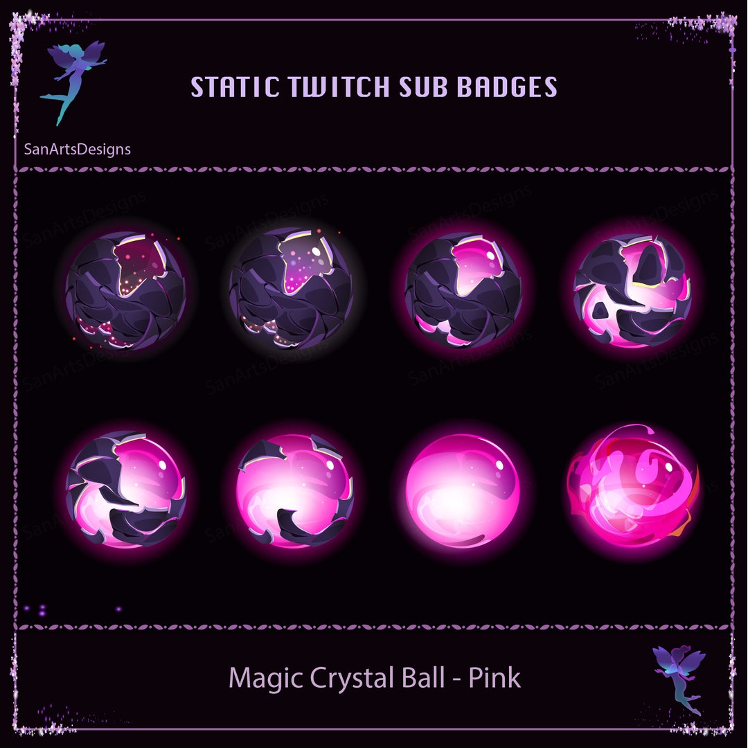 ピンクの魔法のクリスタルボール Twitch サブバッジ、ストリーマー、YouTuber、Discord、OBS 向けのかわいいサブビットバッジ -  Etsy 日本