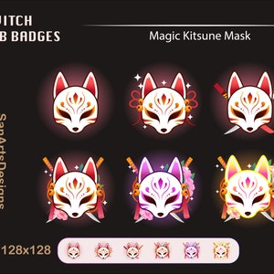 Kitsune Masks Twitch Sub Badges, Nine Tail Fox Masks Twitch Sub Badges, Kawaii Sub Bit Badges for Streamer, YouTuber, Discord, OBS
