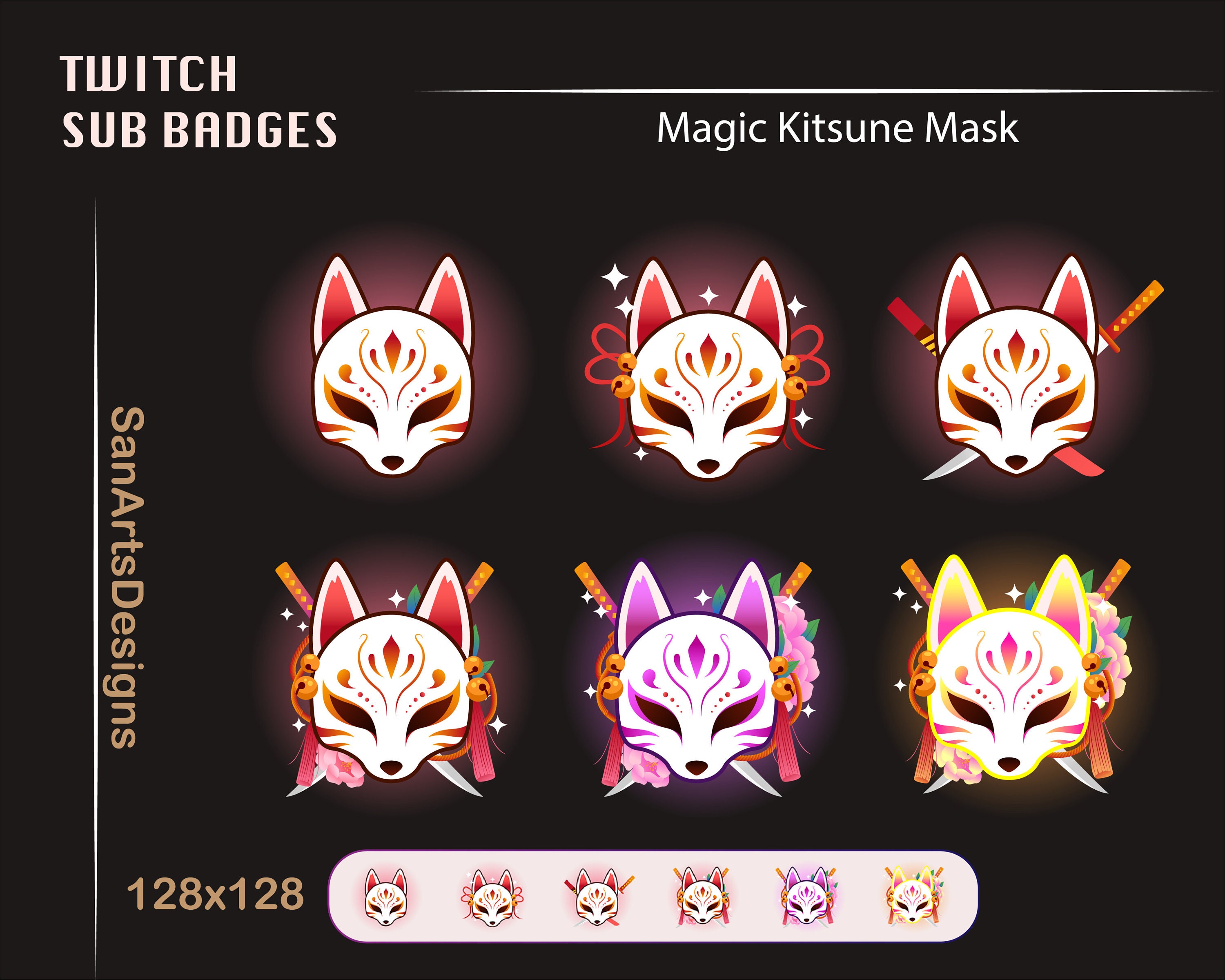 Kitsune Mask Twitch Badges - Gaming Visuals