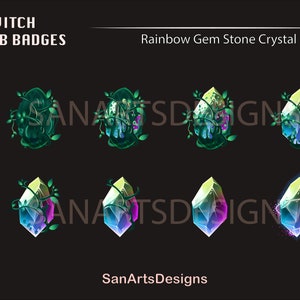 Rainbow Gem Stone Twitch Sub Badges / Rainbow Diamond Stone Twitch Sub Badges / Kawaii Sub Badges for Streamers, YouTubers, Discord, OBS