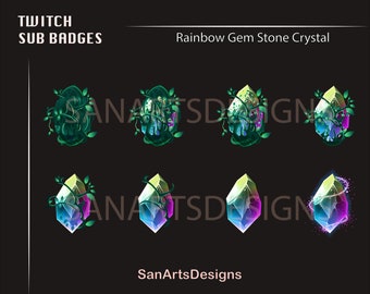 Rainbow Gem Stone Twitch Sub Badges / Rainbow Diamond Stone Twitch Sub Badges / Kawaii Sub Badges for Streamers, YouTubers, Discord, OBS