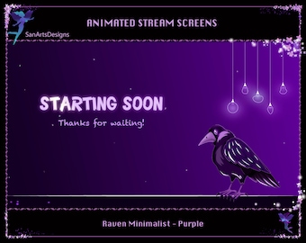Geanimeerde streamschermen Purple Raven, geanimeerde Twitch Screen Overlays Minimalistische Purple Raven voor Streamers, OBS, Streamlabs, StreamElements