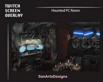 Animated Scenes Haunted PC Room | Animated Twitch Overlays PC Setup Room | Streamers, OBS, Vtubers, YouTubers