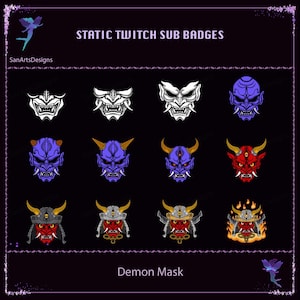 Demon Mask Twitch Sub Badges, Demon Mask Bit Badges, Devil Mask Sub Bit Badges for Streamers, Vtubers, YouTubers