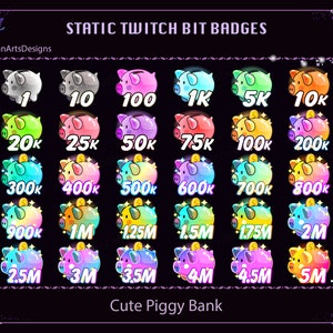 Insignias de bits de Twitch de alcancía, insignias de bits de Twitch de cerdo coloridos lindos, insignia de bits de Sub Kawaii para Streamer, YouTuber, Discord, OBS, Streamlabs
