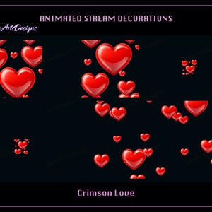 Red Floating Hearts Animated Stream Decoration, Red Heart Rain Twitch Emotes, Red Falling Heart Twitch Decoration for Streamers, Chatting