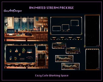Cozy Cafe Arbeitsplatz Animiertes Stream Bundle, Cozy Cafe Twitch Overlay Paket, Cozy Cafe PC Schreibtisch Twitch Overlays Bundle für Streamer