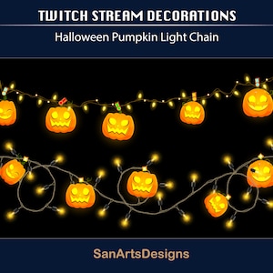 Halloween Pumpkin Light Chains Animated Stream Decorations, Halloween Light Chain Twitch Overlay for Streamer, Vtuber, OBS, Streamlabs