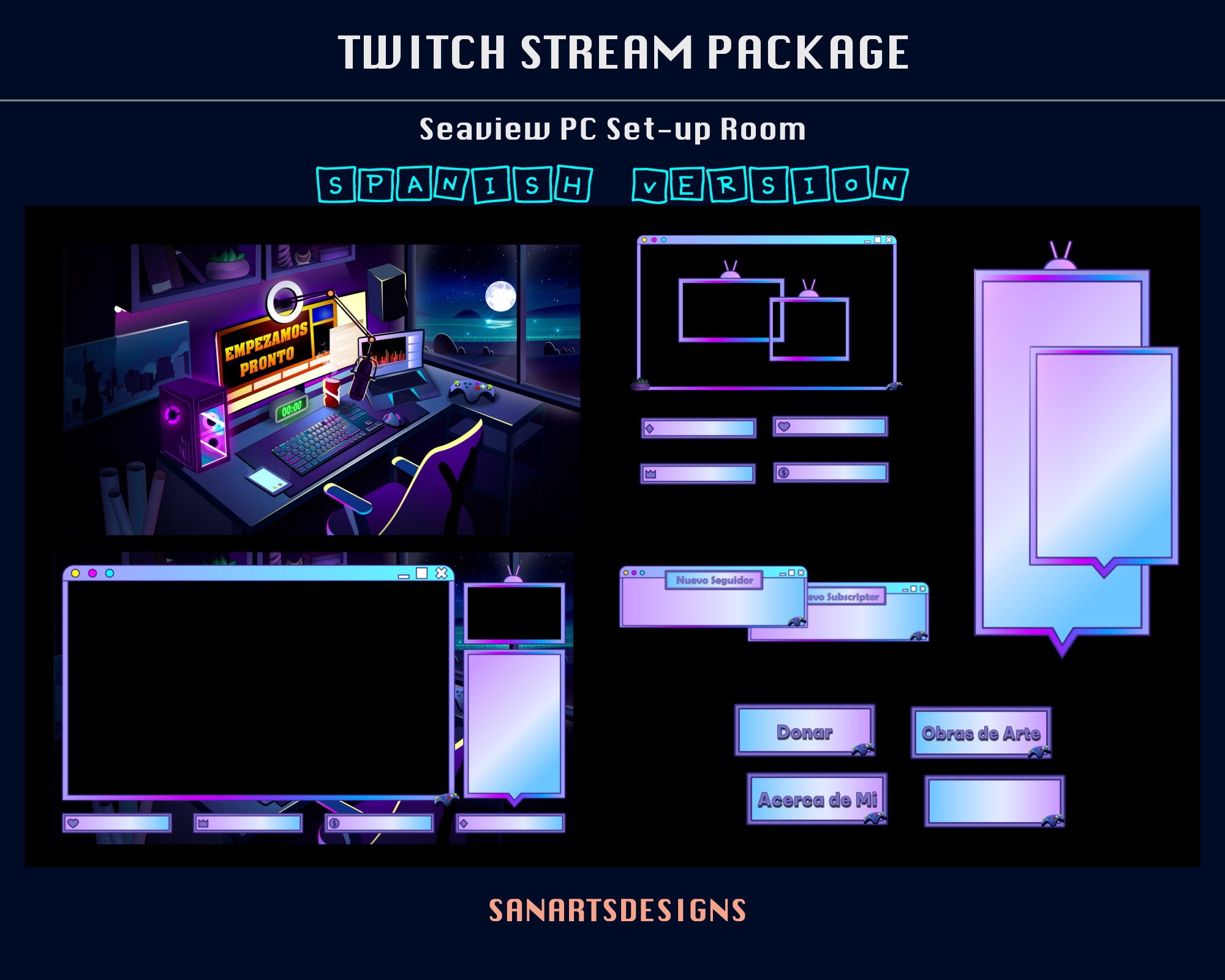 Animated Stream Package Seaview PC Set-up Room, Animated Twitch Overlay ...