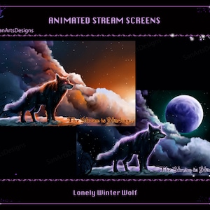Animated Scenes Lonely Winter Wolf, Animated Twitch Overlays Lonely Wolf for Streamers, OBS, Vtubers, YouTubers, Streamlabs, StreamElements