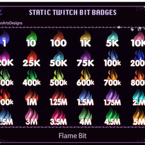 Flame Twitch Bit Badges, Colorful Flame Twitch Bit Badges, Kawaii Sub Bit Badge for Streamer, YouTuber, Discord