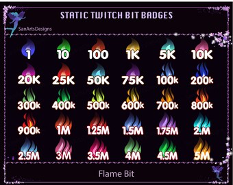 Flame Twitch Bit Badges, Colorful Flame Twitch Bit Badges, Kawaii Sub Bit Badge for Streamer, YouTuber, Discord