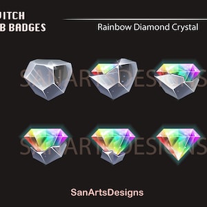 Rainbow Diamond Crystal Twitch Sub Badges / Rainbow Diamond Stone Twitch Sub Badges / Kawaii Sub Badges for Streamer, YouTuber, Discord, OBS