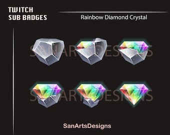 Rainbow Diamond Crystal Twitch Sub Badges / Rainbow Diamond Stone Twitch Sub Badges / Kawaii Sub Badges for Streamer, YouTuber, Discord, OBS