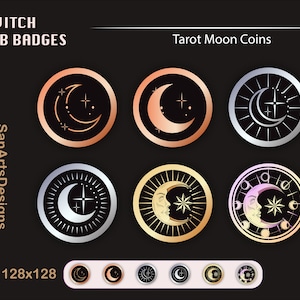 Celestial Tarot Moon Twitch Sub Badges, Celestial Tarot Coin Twitch Sub Badges, Kawaii Sub Bit Badges for Streamers, YouTubers, Discord, OBS