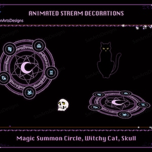 Animated Witchy Stuffs for Stream Decorations, Halloween Witchy Black Cat Stream Decorations for Streamer, Vtuber, OBS, Streamlabs
