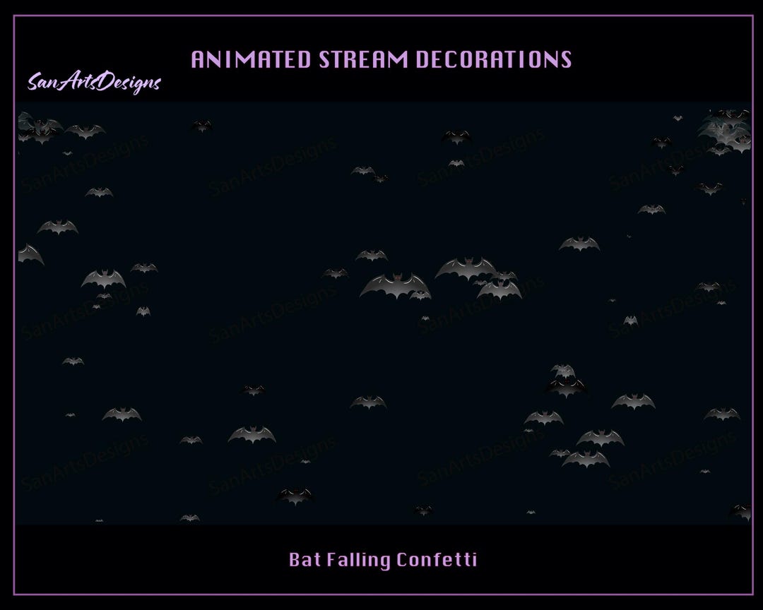 Flying Bat Confetti Shooting Animated Stream Overlays, Black Bat