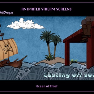 Animated Pirate Stream Overlays, Animated Ocean of Thief Twitch Overlays for Streamers, OBS, StreamLabs, StreamElements