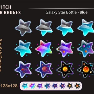 Blue Galaxy Star Bottle Twitch Sub Badges | Galaxy Solar System Stream Badges | Streamers, Vtubers, YouTubers, OBS, Chatting