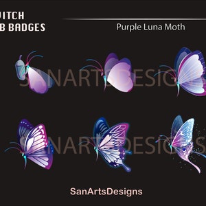 Lila Luna Motte Twitch Sub Buttons | Lila Schmetterling Twitch Sub Buttons | Luftschlangen, Vtubers, OBS | Kawaii Sub Bit Abzeichen