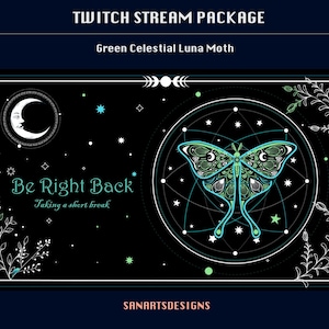 Animated Scenes Green Celestial Luna Moth, Animated Twitch Overlays Green Celestial Tarot Luna Moth for Streamers, OBS, Streamlabs