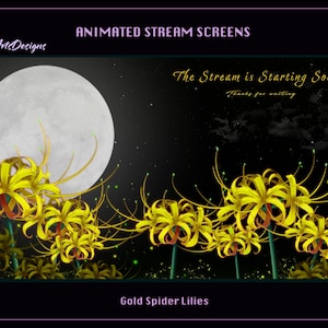 Animated Stream Overlay Gold Spider Lily Garden, Animated Twitch Overlays Yellow Magic Lycoris Garden for Streamer, OBS, StreamLabs