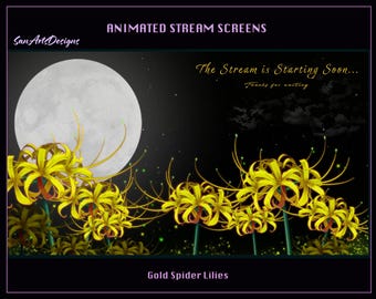 Superposición de transmisión animada Gold Spider Lily Garden, superposiciones animadas de Twitch Yellow Magic Lycoris Garden para Streamer, OBS, StreamLabs