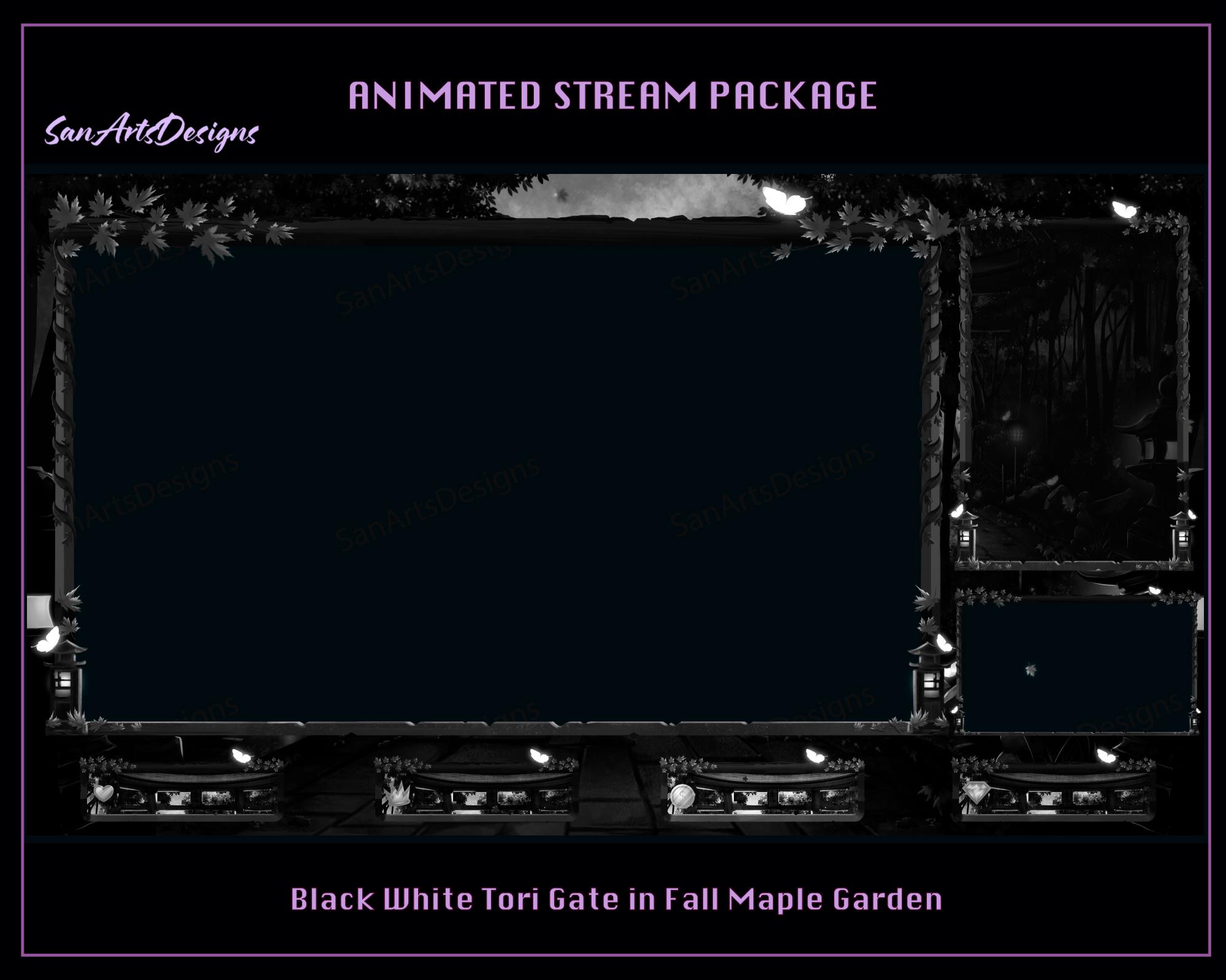 Black White Tori Gate in Fall Animated Twitch Overlay Bundle, Autumn ...