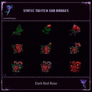 Dark Red Rose Twitch Sub Badges, Black Red Rose Twitch Sub Badges, Kawaii Twitch Sub Bit Badges for Streamer, Vtuber, OBS, TikTok, Discord