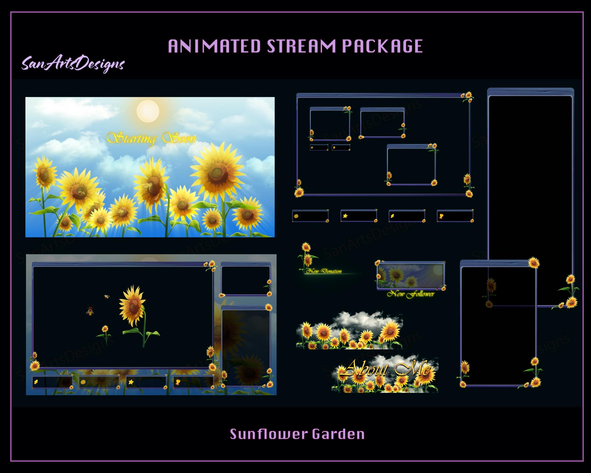 Animated Stream Package Sunflower Garden, Animated Twitch Overlays ...