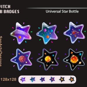 Universal Star Bottle Twitch Sub Badges, Galaxy Celestial Star Bottle Stream Badges for Streamers, Vtubers, YouTubers, OBS, Chatting