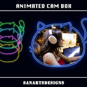 Animated Twitch Camera Frames Neon Cat, Neon Cat Shape Animated Twitch Webcam Overlays for Streamers, OBS, Streamlabs, Vtubers, YouTubers