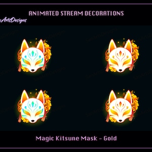 Kitsune Mask Animated Stream Decorations, Gold Kitsune Mask Animated Stream Decorations for Streamers, OBS, StreamLabs