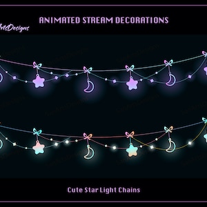 Cute Moon Star Light Chains Animated Stream Decorations, Celestial Lights Twitch Overlay for Streamer, Vtuber, OBS, Streamlabs