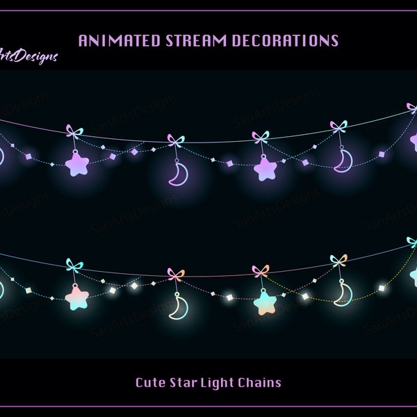 Chaînes lumineuses Moon Star mignonnes, décorations de flux animés, superposition de lumières célestes Twitch pour Streamer, Vtuber, OBS, Streamlabs