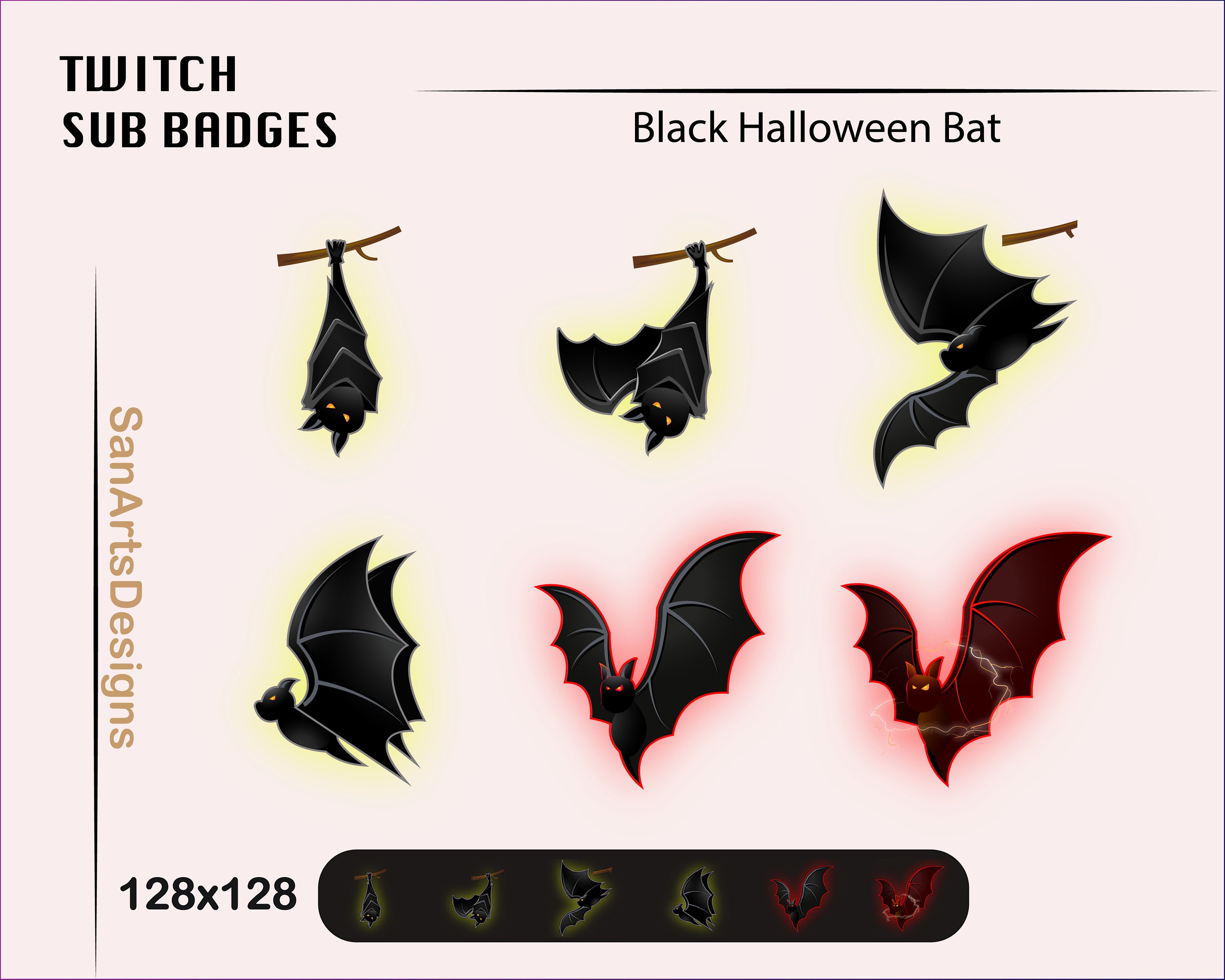 Black Halloween Bat Twitch Sub Badges, Devil Bat Twitch Sub Badge, Bat ...
