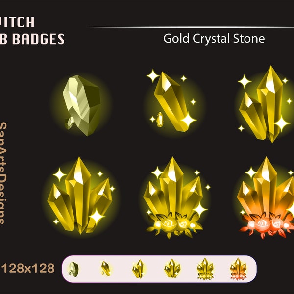 Gold Crystal Stone Twitch Sub Badges, Gold Gem Stone Twitch Sub Badges, Kawaii Sub Badges for Streamers, YouTubers, Discord, OBS