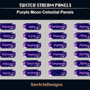 Twitch Panels Celestial Purple Moon, Static Twitch Panels Celestial Purple Moon for Streamers, OBS, Vtubers, YouTubers